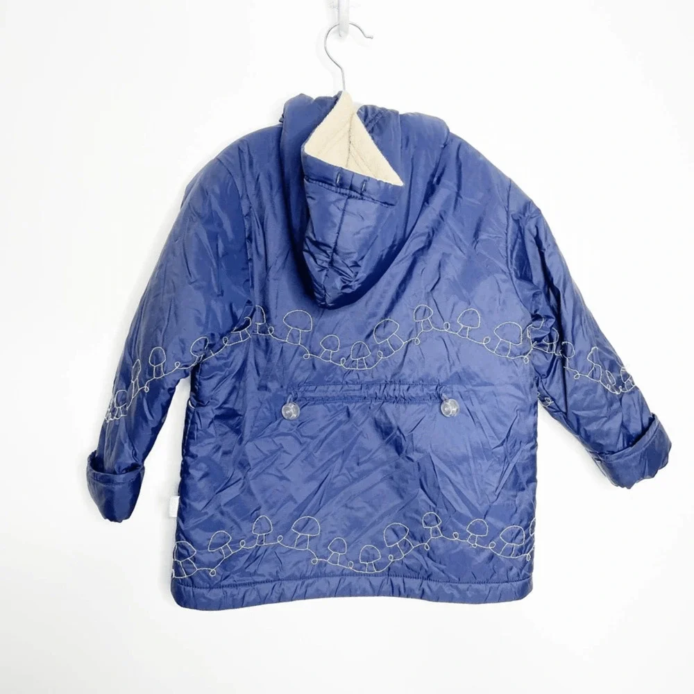 Vintage 80s ESPRIT mushroom embroidered puffer jacket blue fleece lined unisex 5